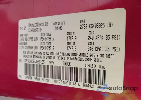 2007 Dodge Ram 1500 St z USA, uszkodzony, nr VIN 1D7HA16K37J538135
